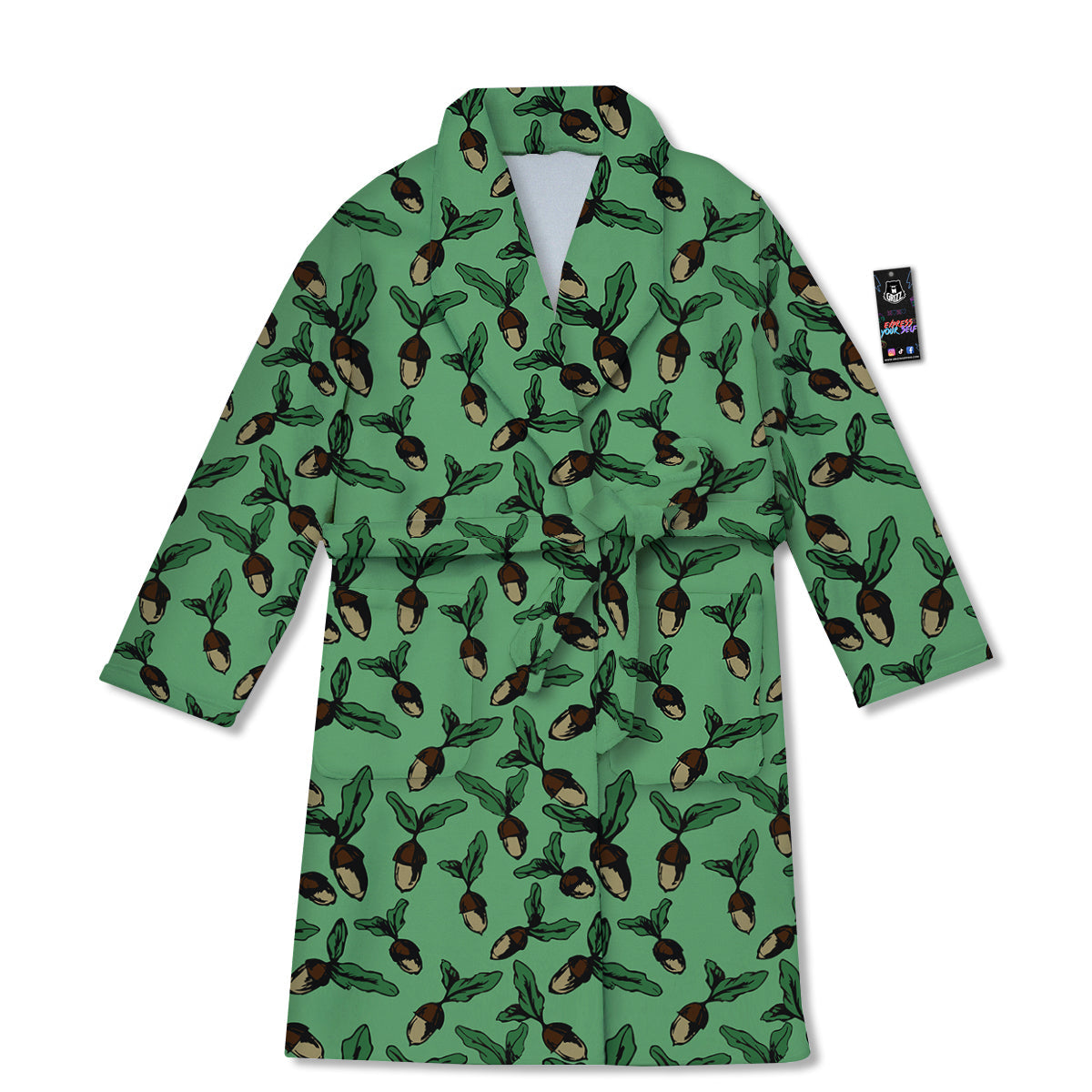 Acorn Green Print Pattern Bathrobe-grizzshop