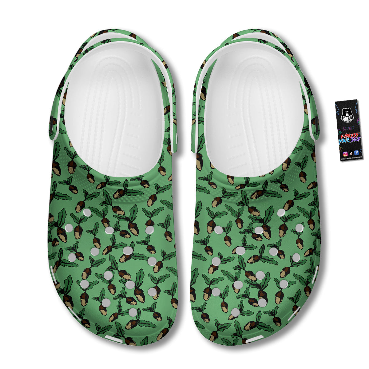 Acorn Green Print Pattern Clog-grizzshop