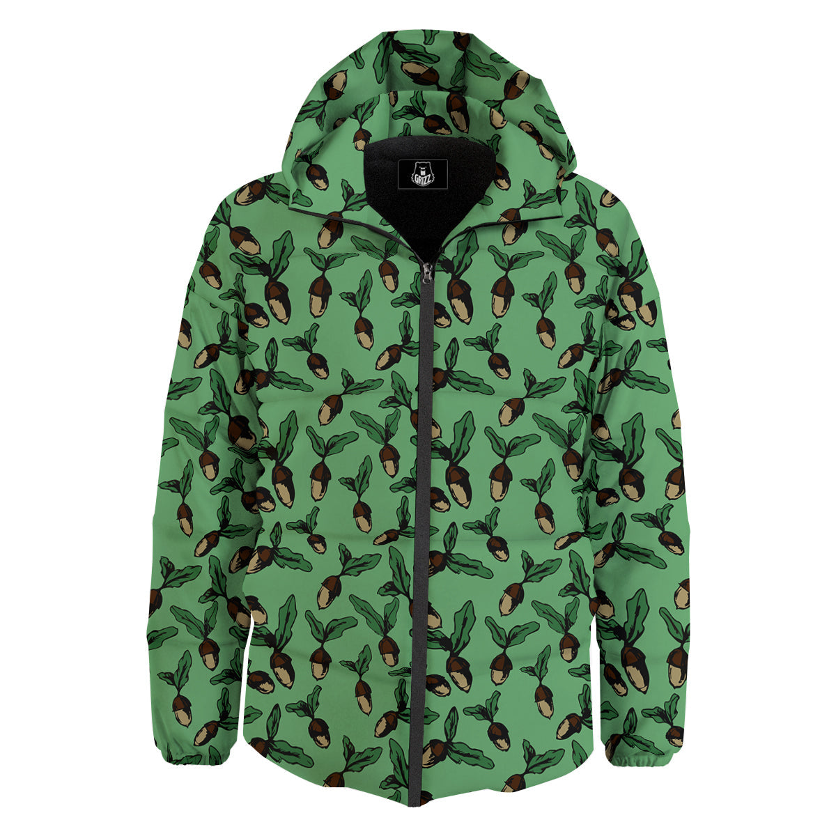 Acorn Green Print Pattern Down Jacket-grizzshop