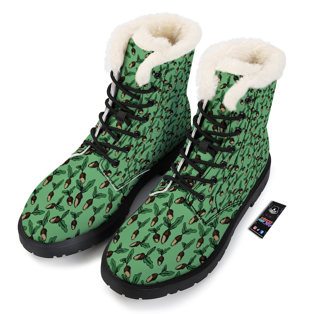 Acorn Green Print Pattern Winter Boots-grizzshop
