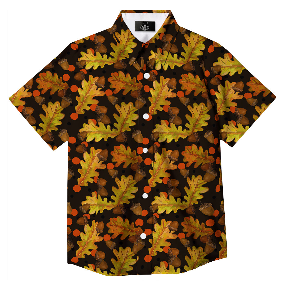 Acorn Leaf Print Pattern Button Up Shirt-grizzshop