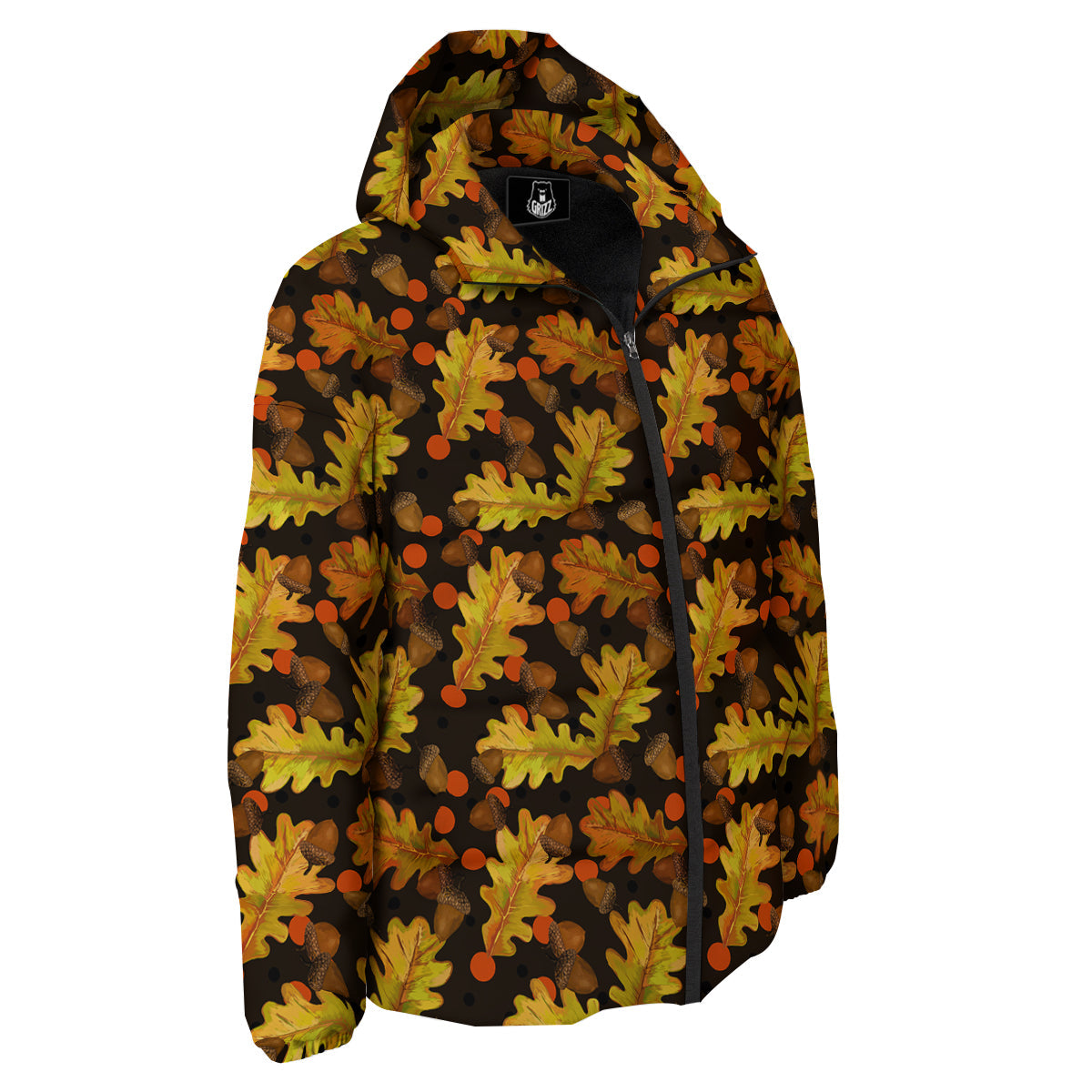 Acorn Leaf Print Pattern Down Jacket-grizzshop