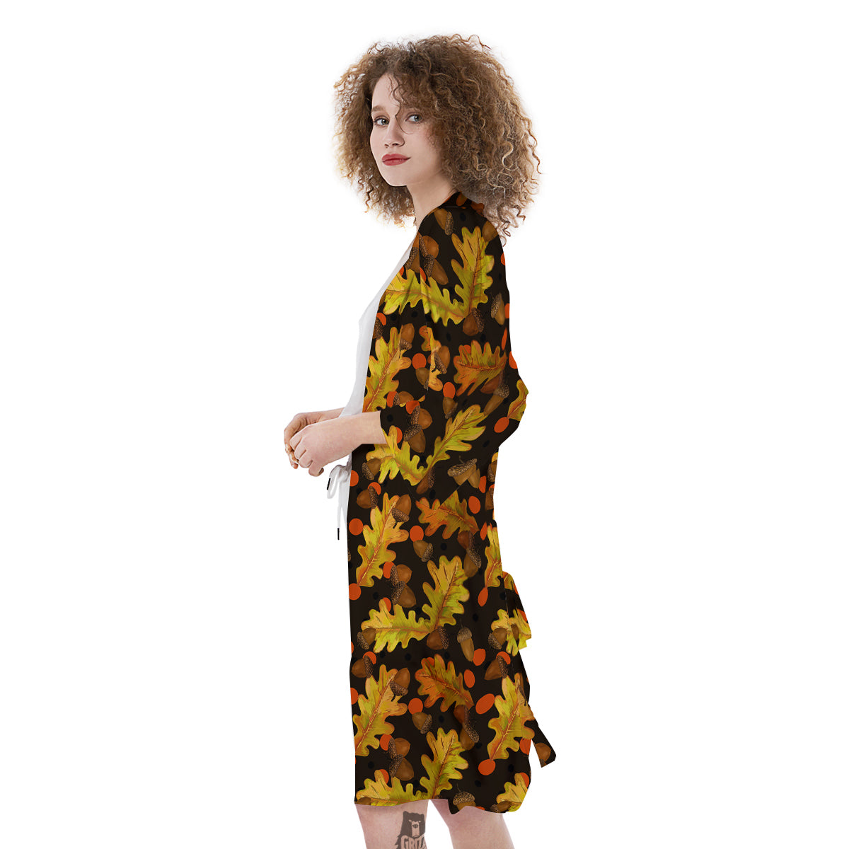 Acorn Leaf Print Pattern Kimono-grizzshop
