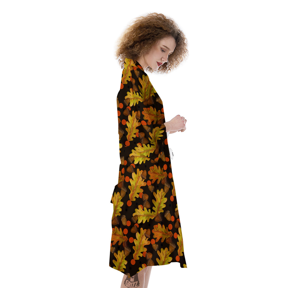 Acorn Leaf Print Pattern Kimono-grizzshop