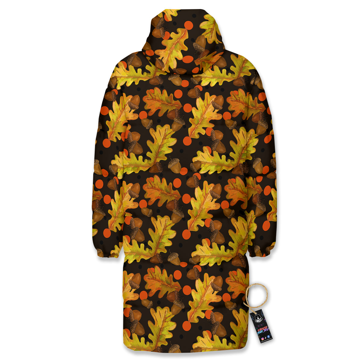 Acorn Leaf Print Pattern Long Down Jacket-grizzshop