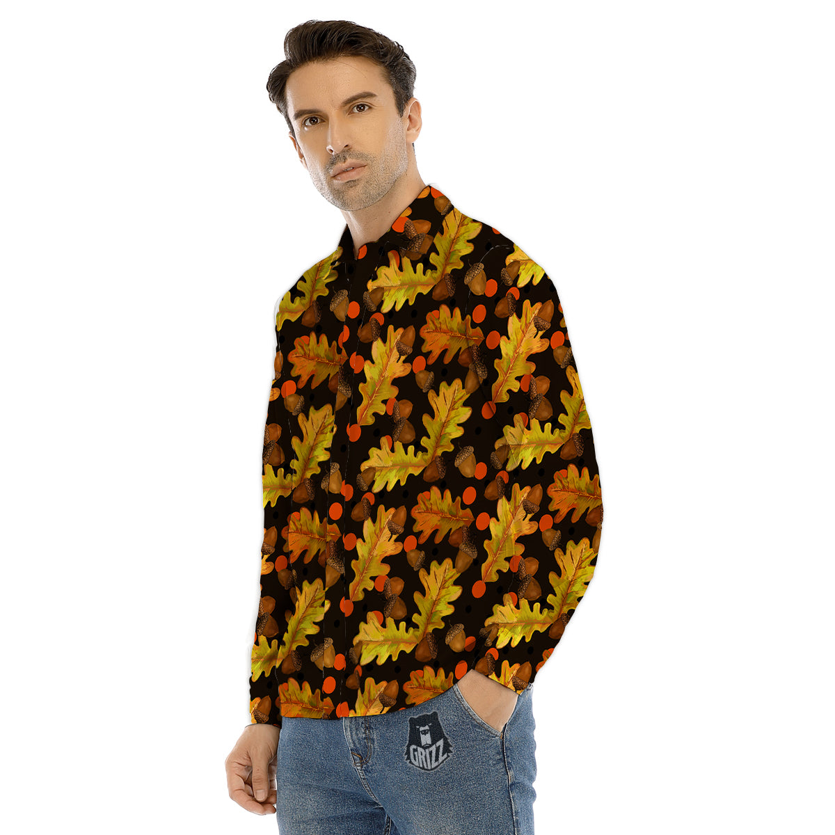 Acorn Leaf Print Pattern Men's Dress Shirts-grizzshop