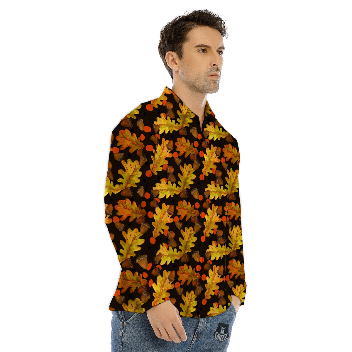 Acorn Leaf Print Pattern Men's Dress Shirts-grizzshop