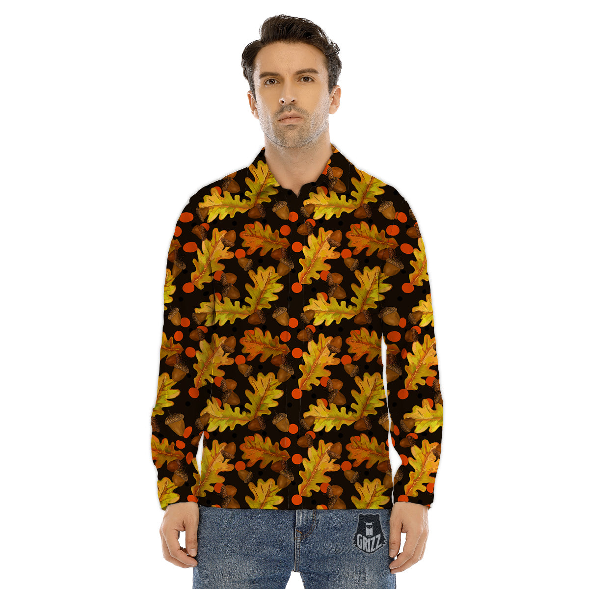 Acorn Leaf Print Pattern Men's Dress Shirts-grizzshop