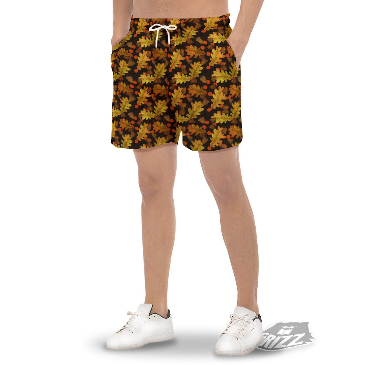 Acorn Leaf Print Pattern Men's Gym Shorts-grizzshop