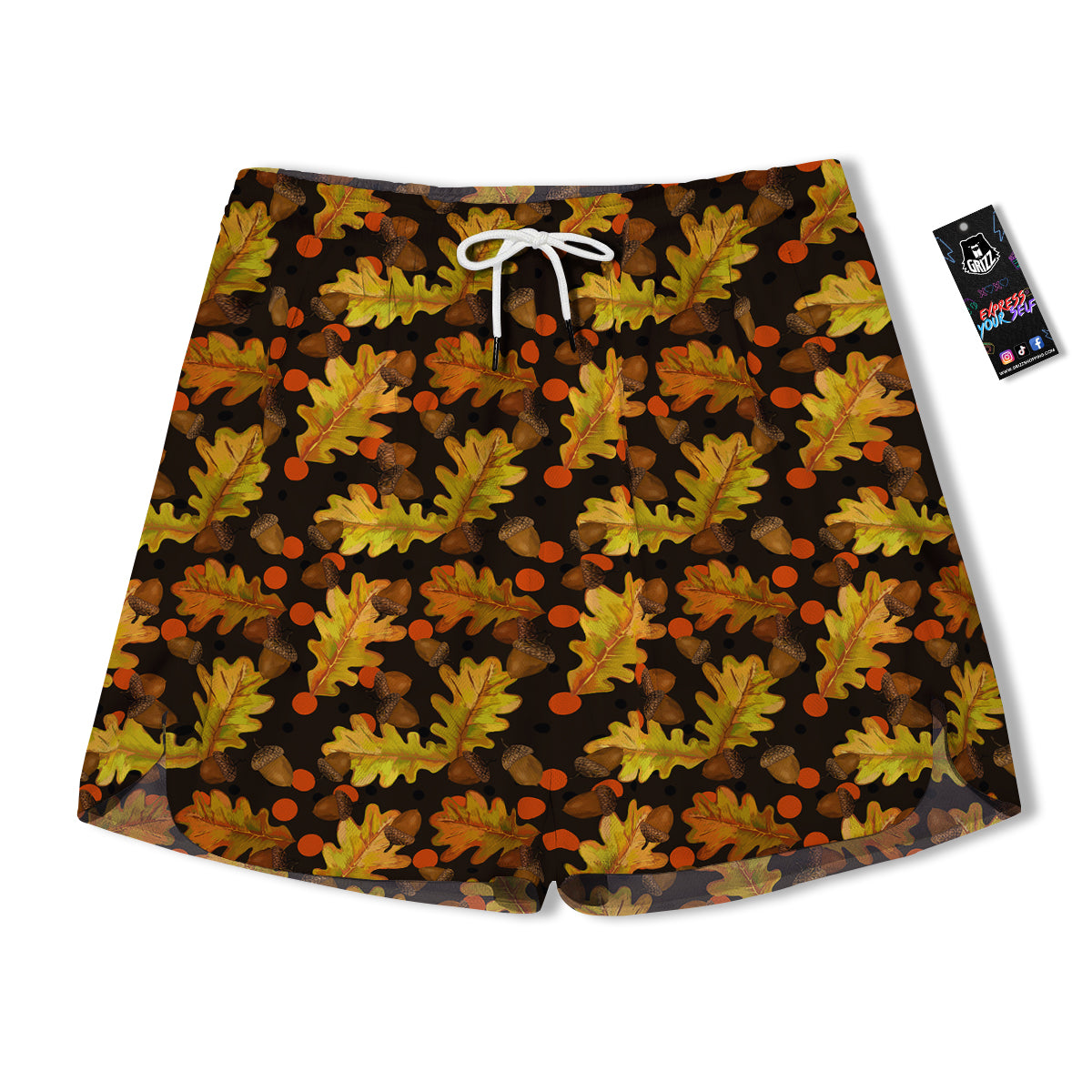 Acorn Leaf Print Pattern Men's Running Shorts-grizzshop