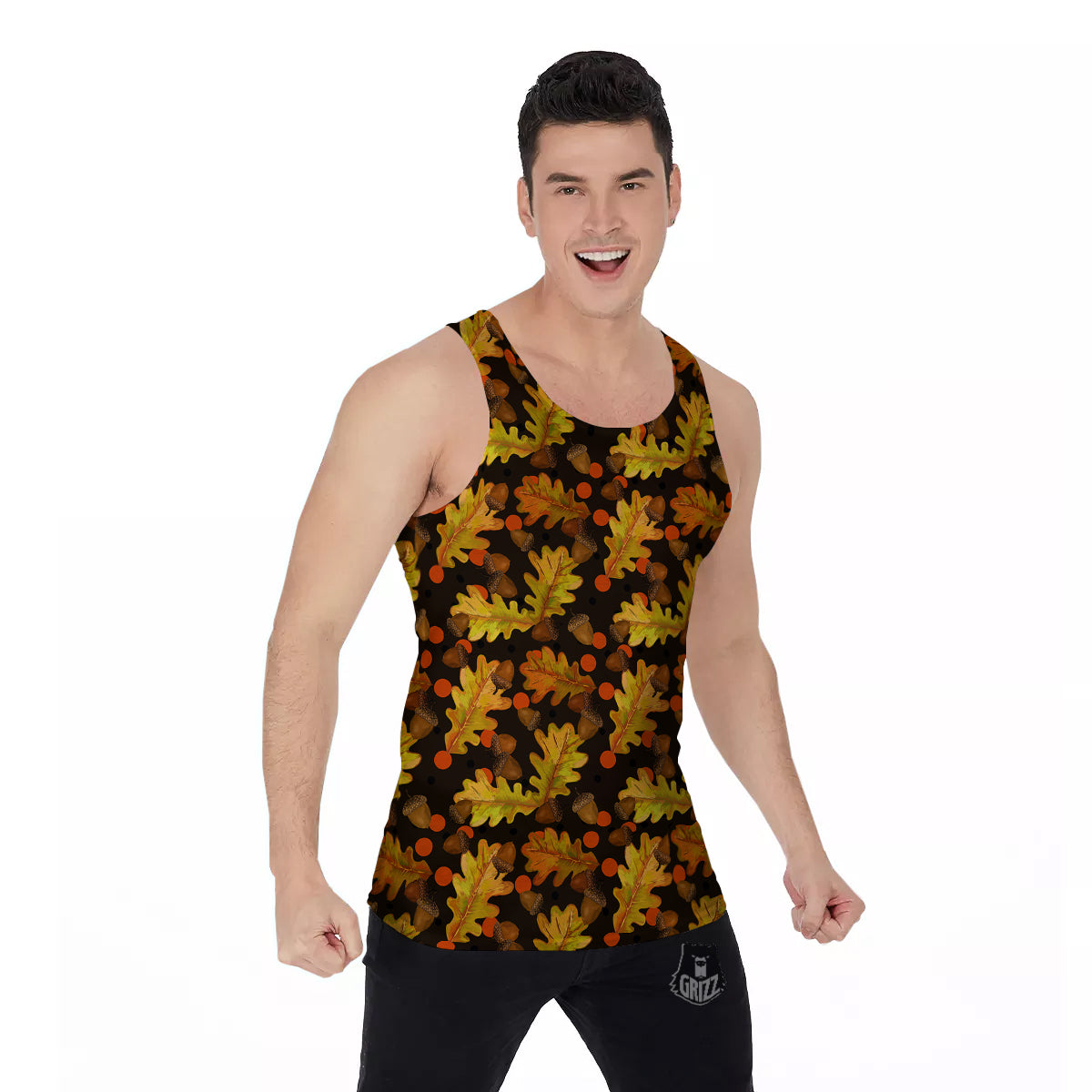 Acorn Leaf Print Pattern Men's Tank Top-grizzshop