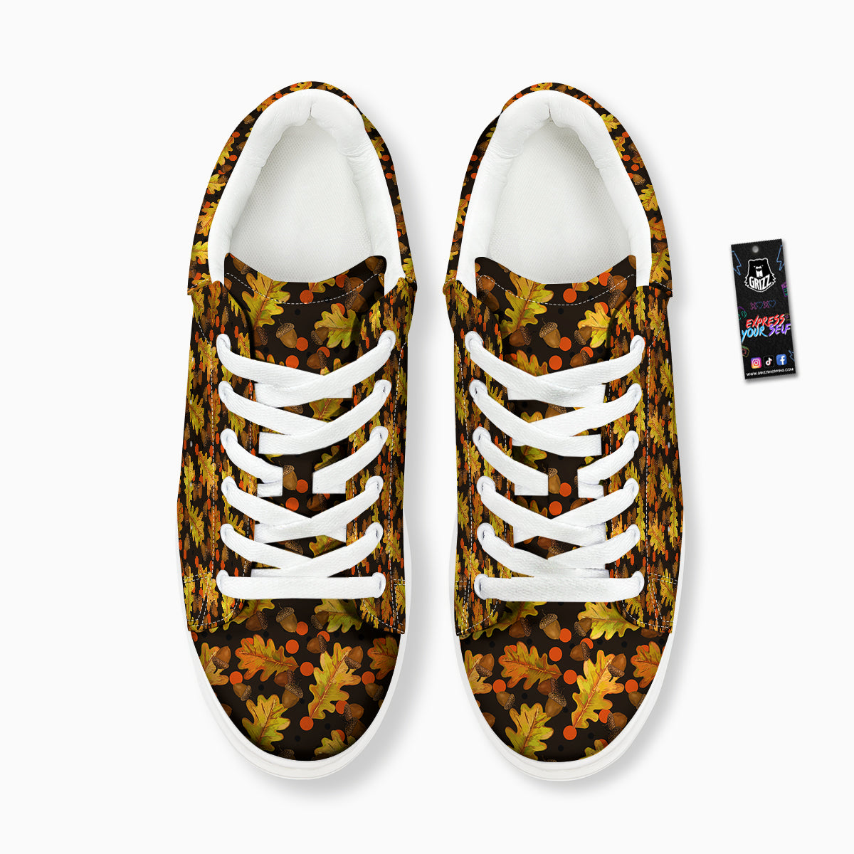 Acorn Leaf Print Pattern Platform Shoes-grizzshop