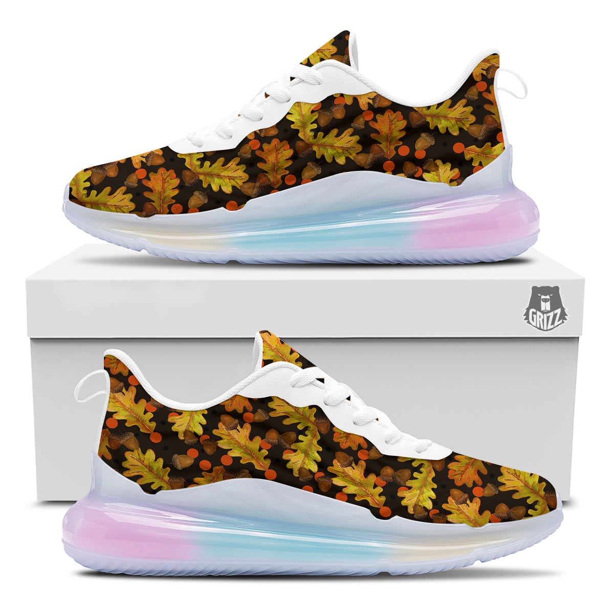 Acorn Leaf Print Pattern Running Sneakers-grizzshop