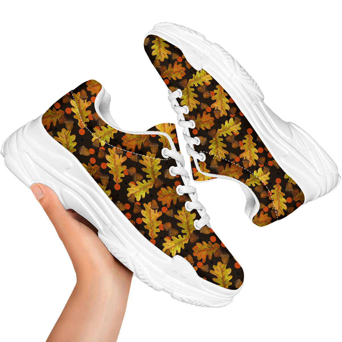 Acorn Leaf Print Pattern White Chunky Shoes-grizzshop
