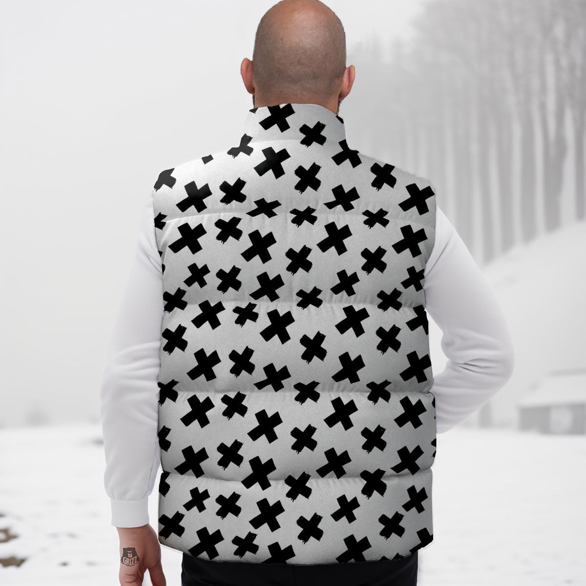 Add Sign Symbol Print Pattern Down Vest-grizzshop