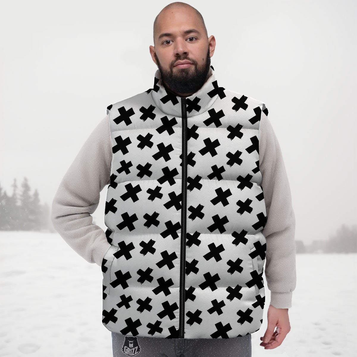 Add Sign Symbol Print Pattern Down Vest-grizzshop