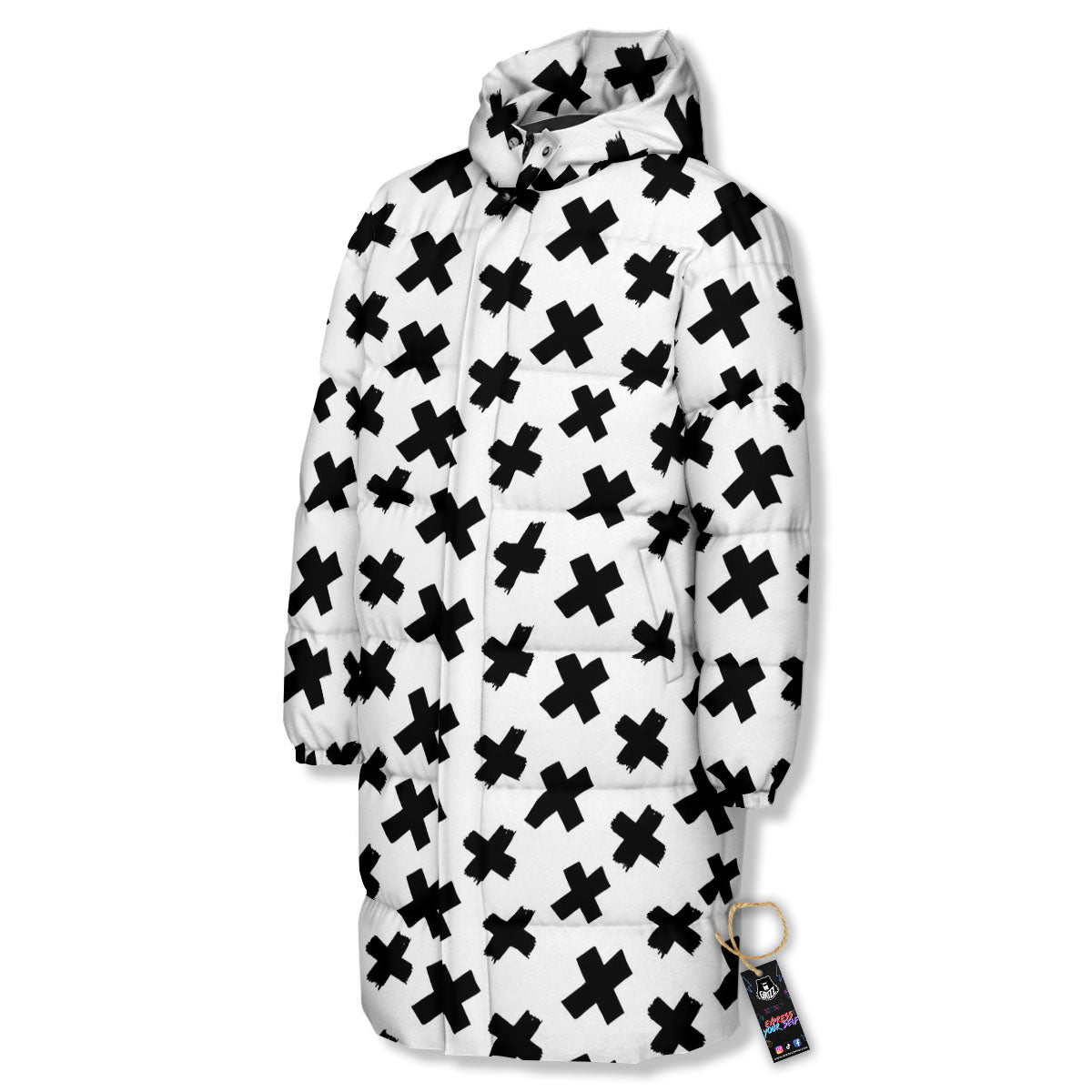 Add Sign Symbol Print Pattern Long Down Jacket-grizzshop