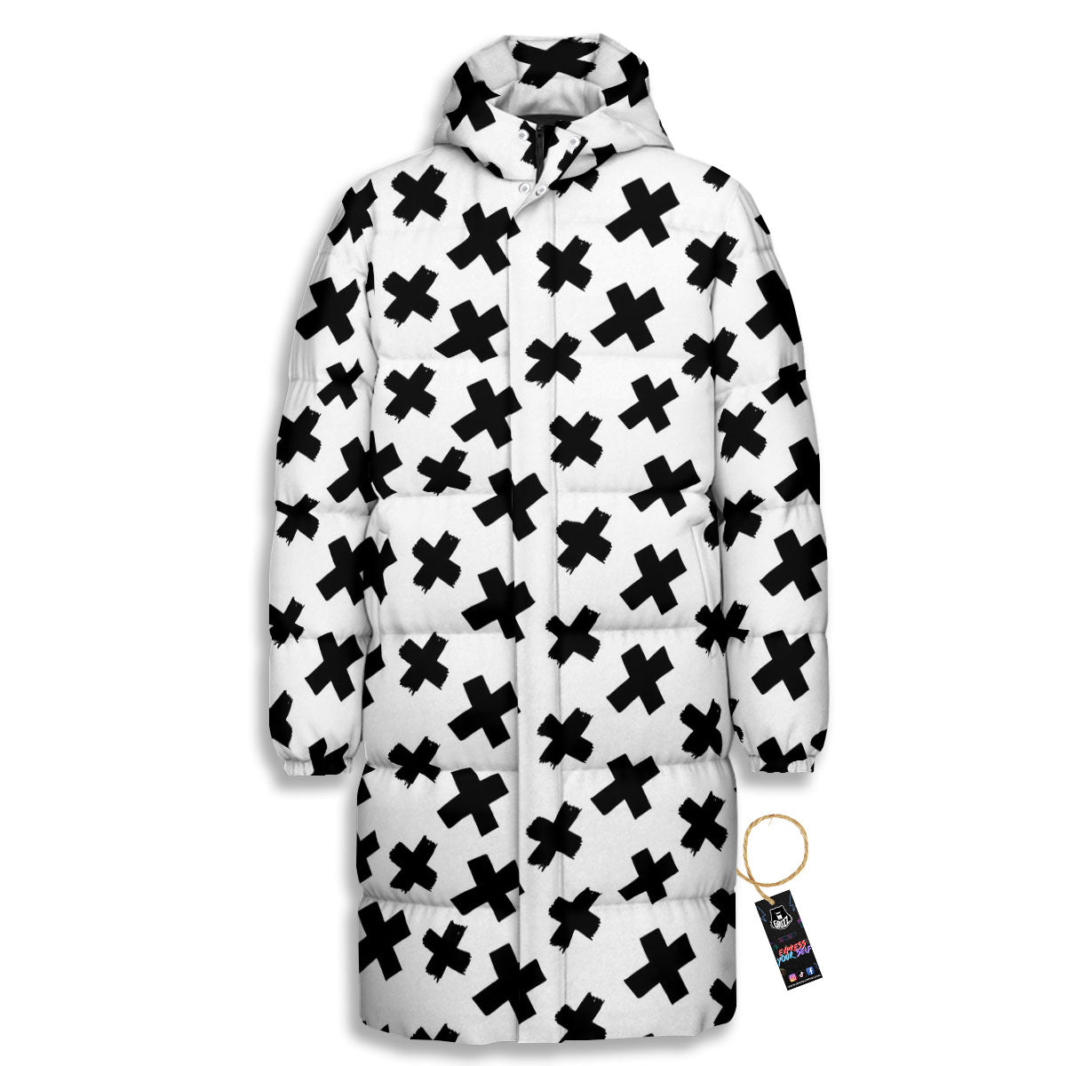 Add Sign Symbol Print Pattern Long Down Jacket-grizzshop