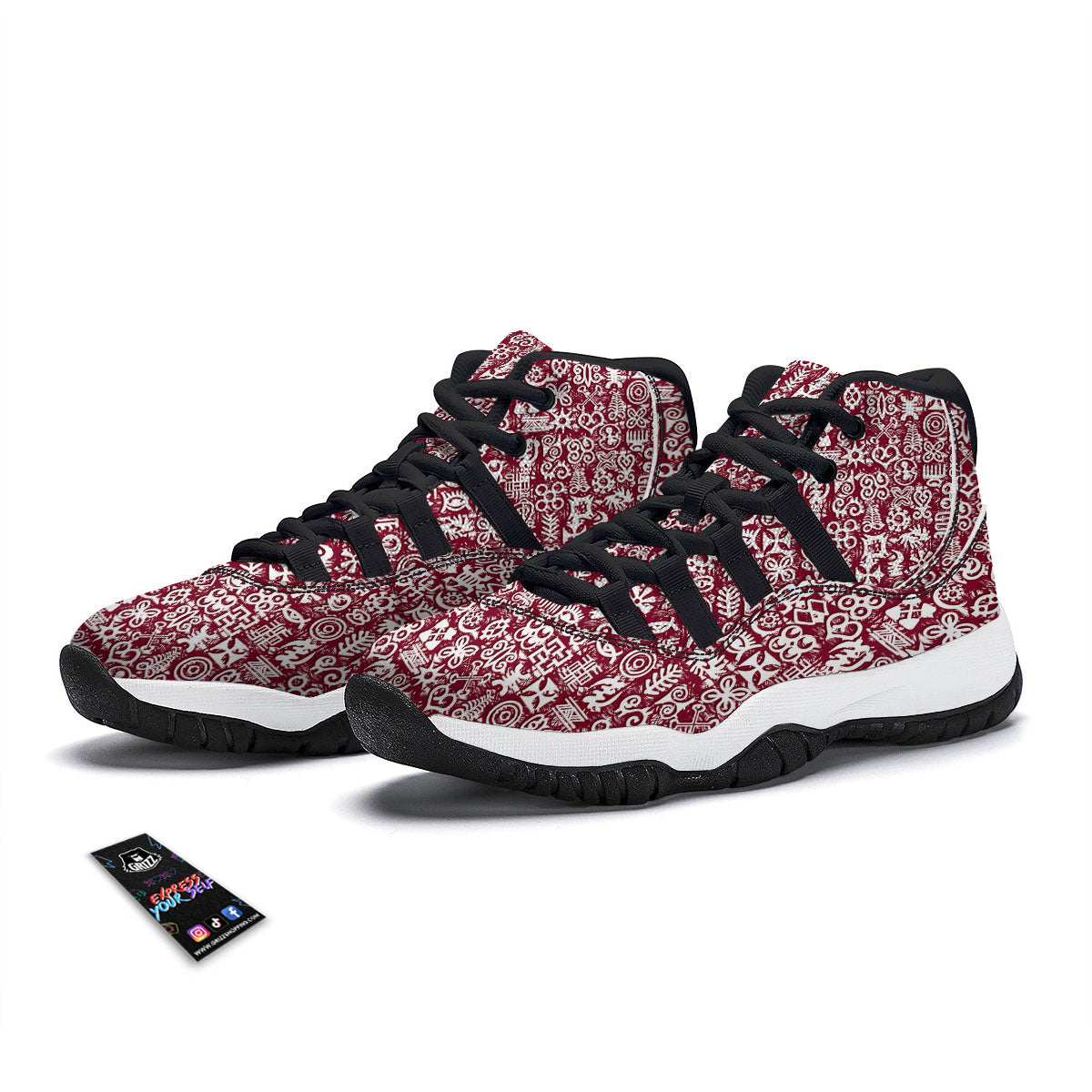 Adinkra African Tribe Red Symbols Black Bball Shoes-grizzshop