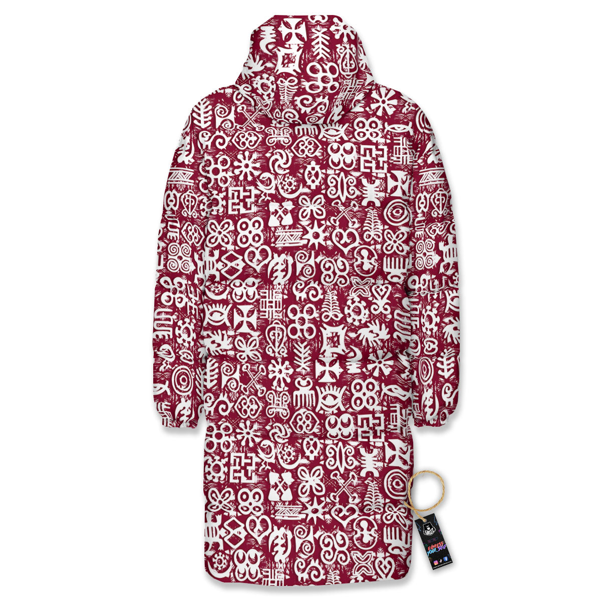 Adinkra African Tribe Red Symbols Long Down Jacket-grizzshop