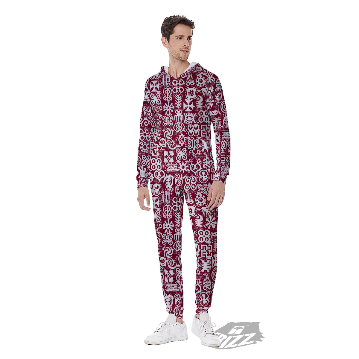 Adinkra African Tribe Red Symbols Men's Jumpsuit-grizzshop