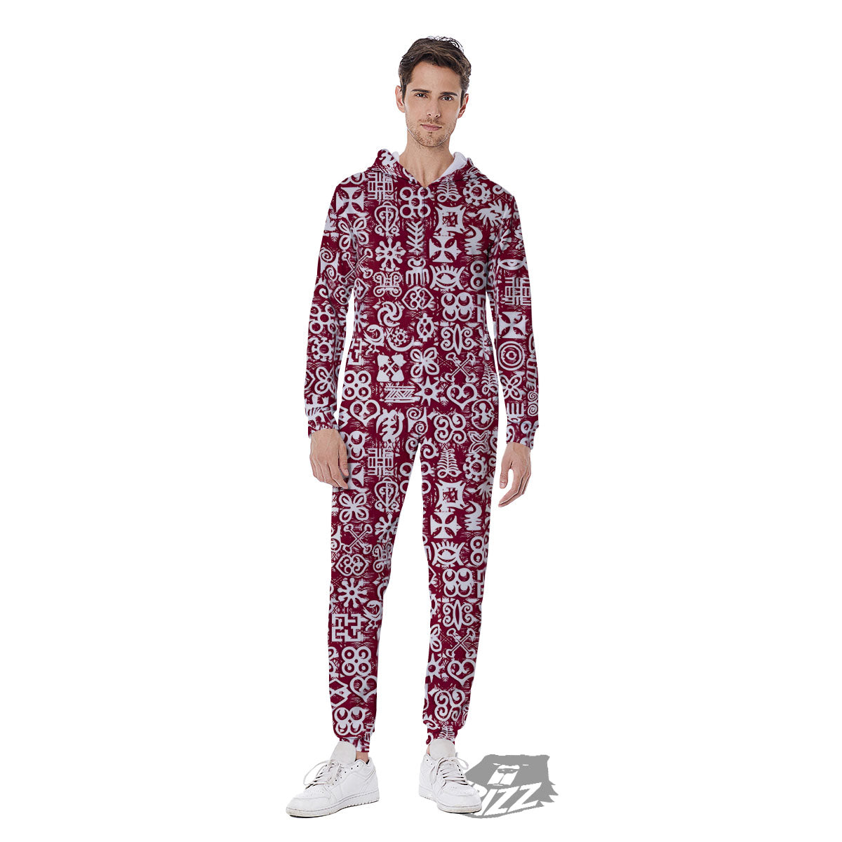 Adinkra African Tribe Red Symbols Men's Jumpsuit-grizzshop