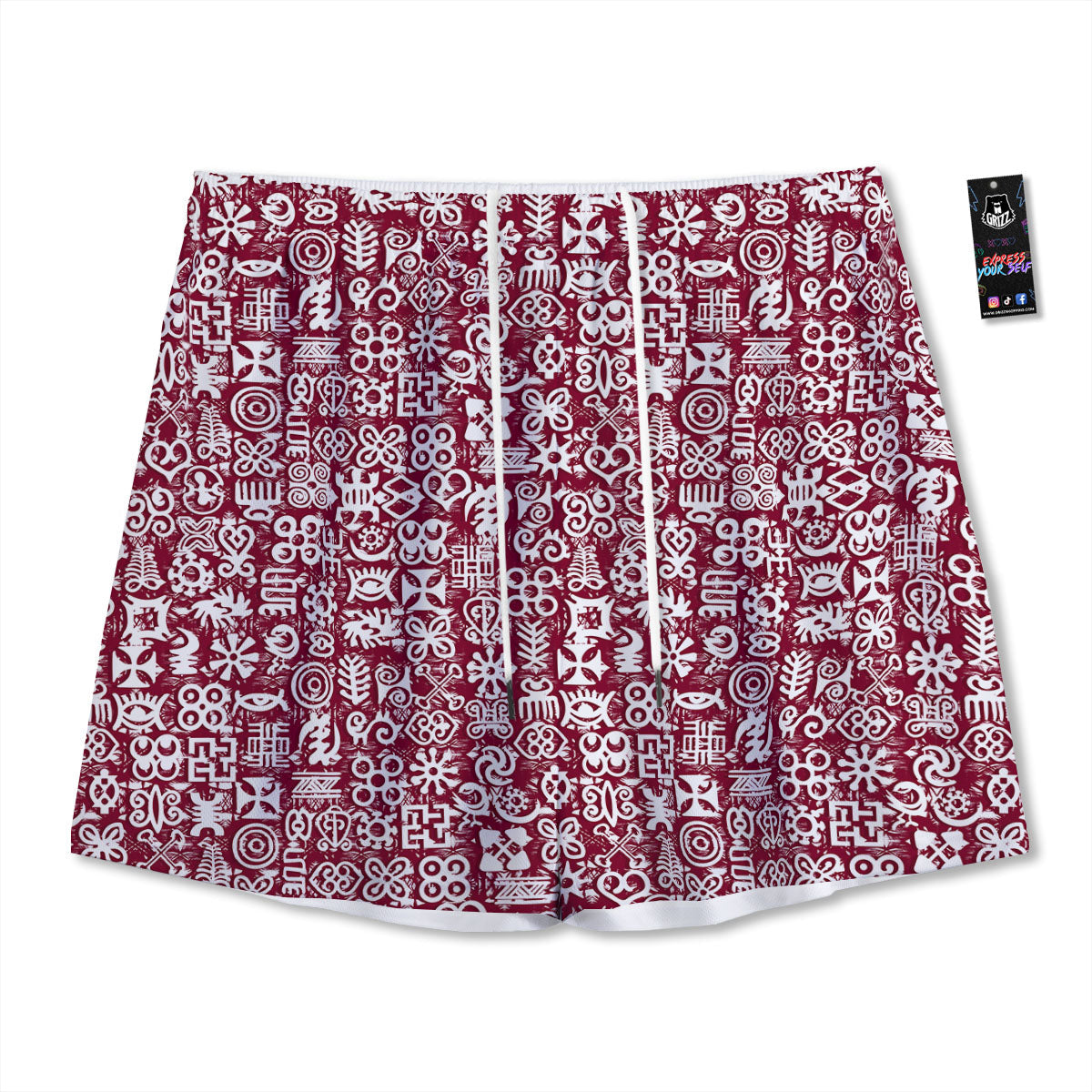 Adinkra African Tribe Red Symbols Mesh Shorts