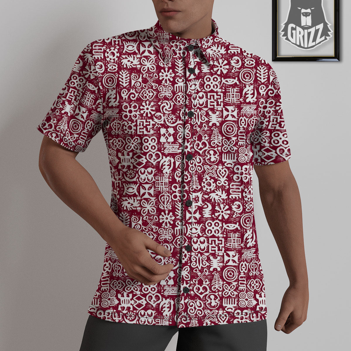 Adinkra African Tribe Red Symbols Untucked Shirts-grizzshop