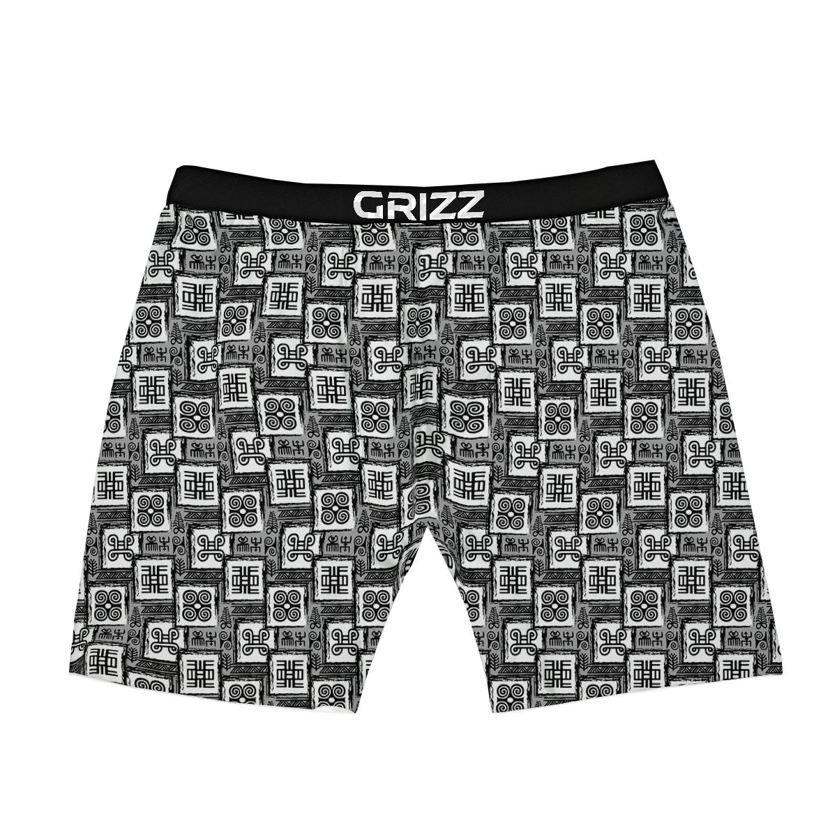 Adinkra Symbols Grey African Print Boxer Briefs-grizzshop