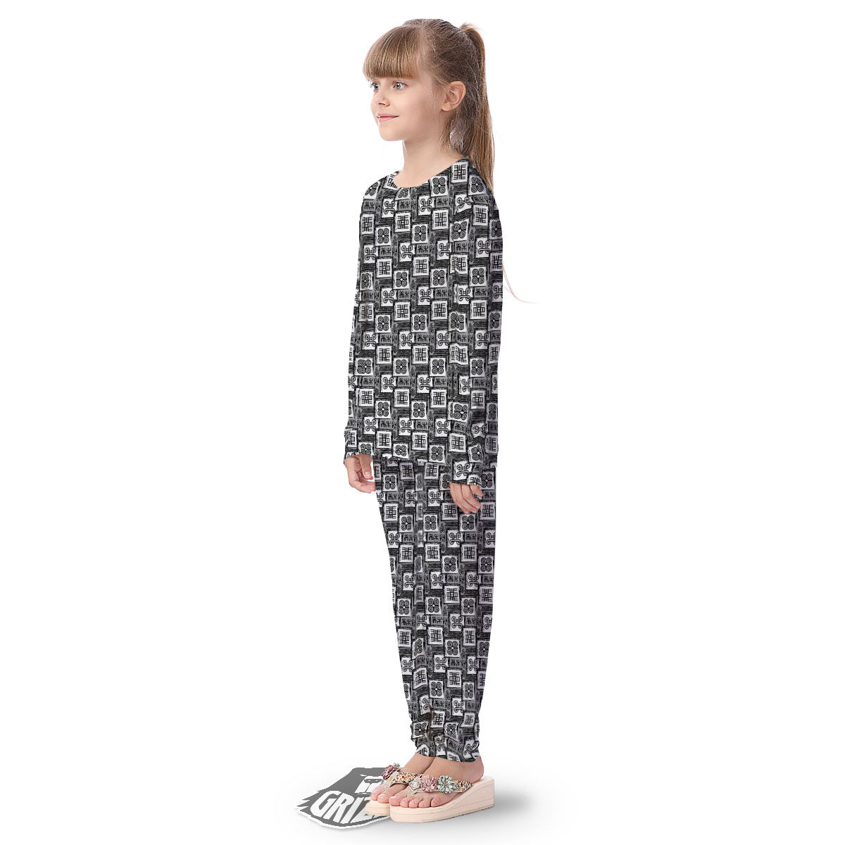 Adinkra Symbols Grey African Print Kid's Pajamas-grizzshop