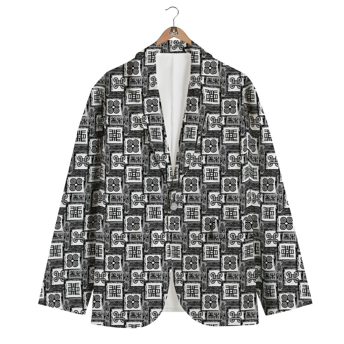 Adinkra Symbols Grey African Print Men's Blazer-grizzshop