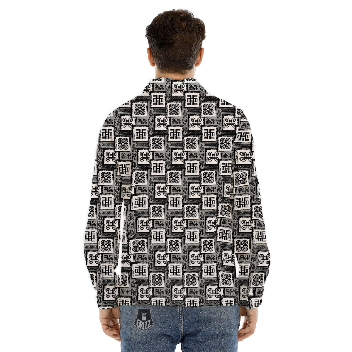 Adinkra Symbols Grey African Print Men's Dress Shirts-grizzshop