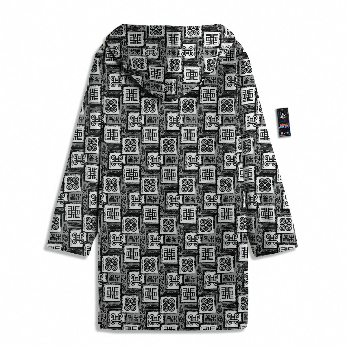 Adinkra Symbols Grey African Print Men's Windbreaker Jacket-grizzshop