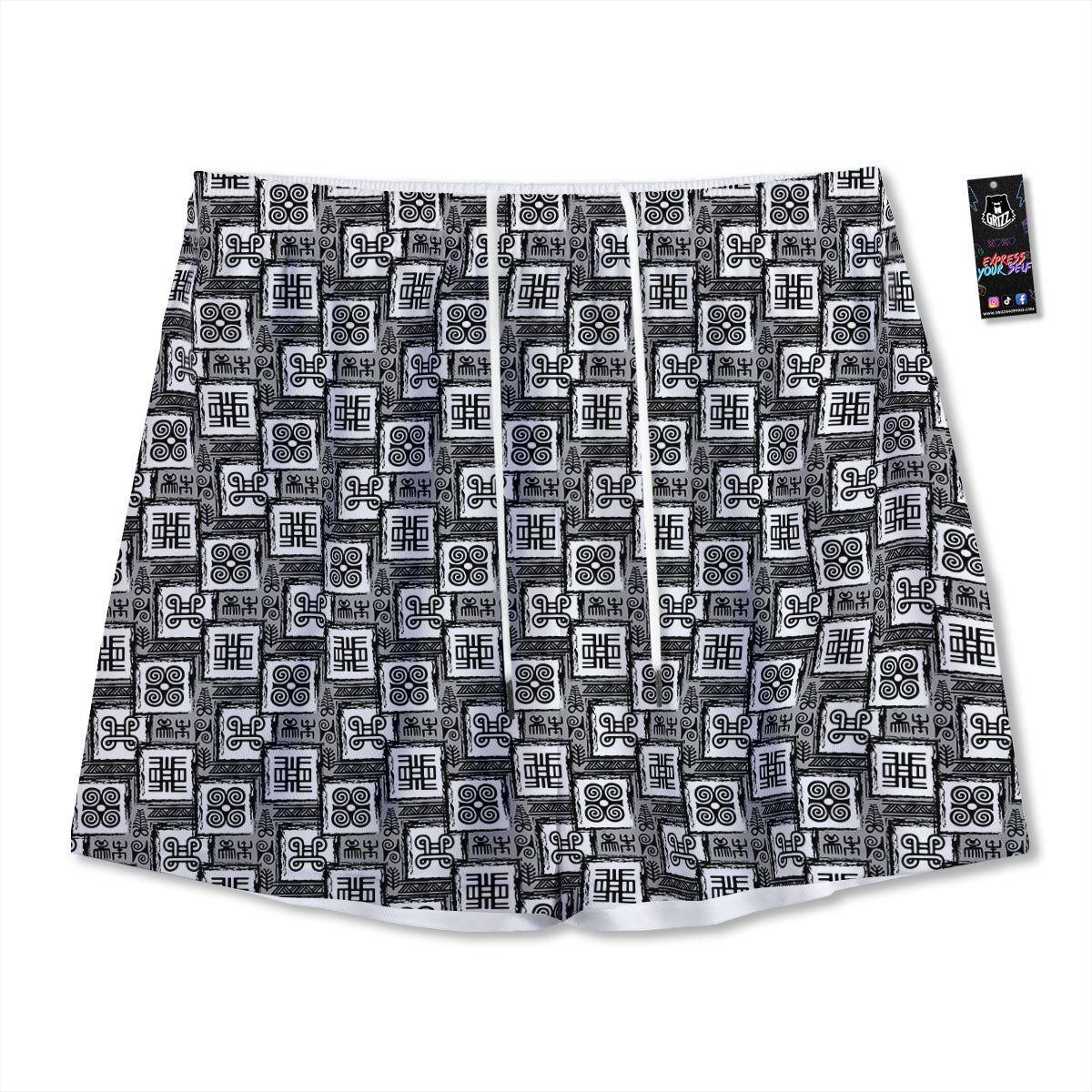 Adinkra Symbols Grey African Print Mesh Shorts