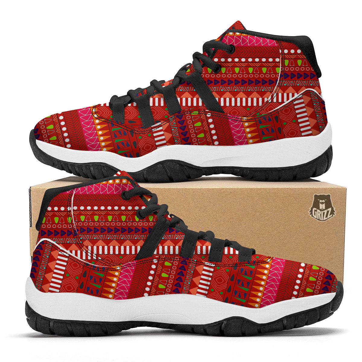 Adinkra Symbols West African Print Pattern Black Bball Shoes-grizzshop