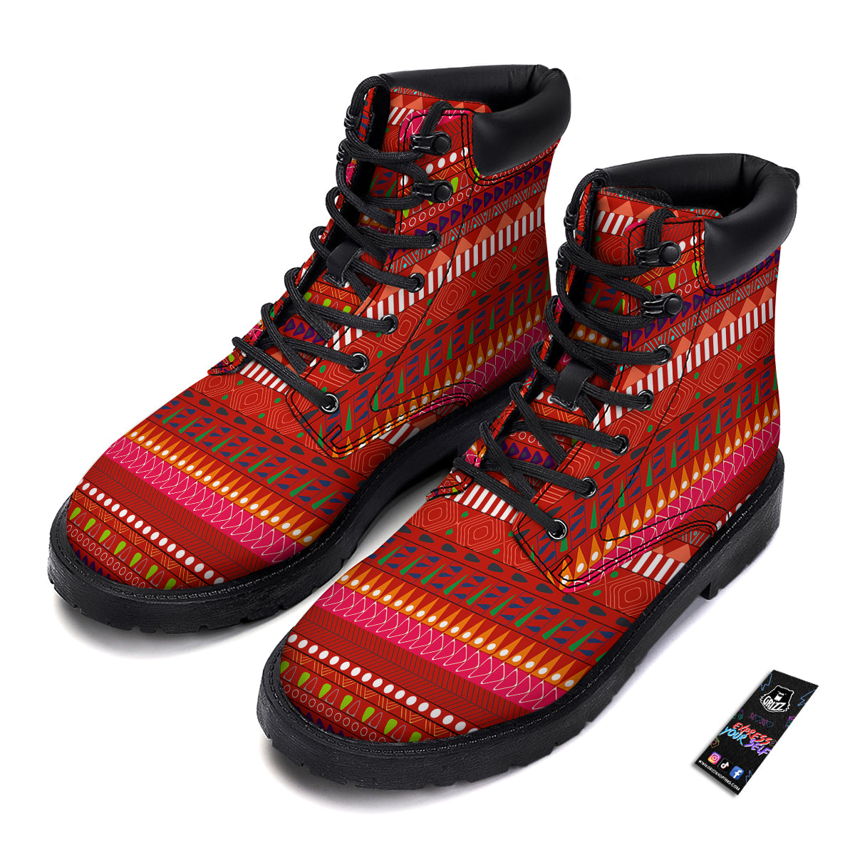 African Kente Print Pattern Men Women Leather Boots