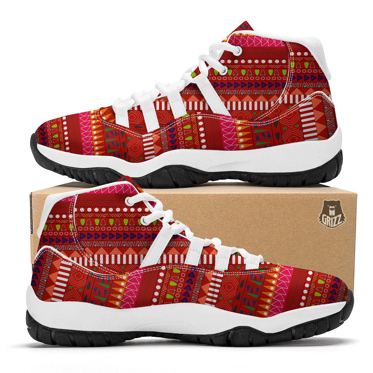 Adinkra Symbols West African Print Pattern White Bball Shoes-grizzshop