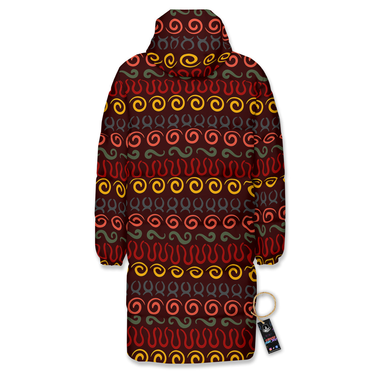 Adinkra Symbols West Print Pattern Long Down Jacket-grizzshop