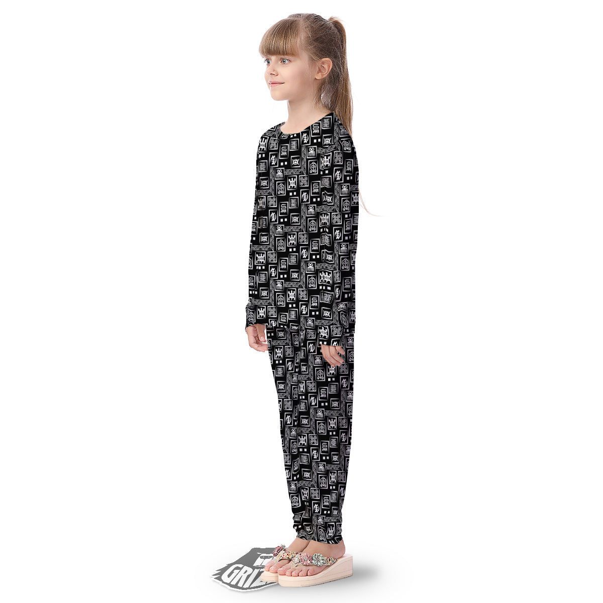 Adinkra Symbols White And Black Print Pattern Kid's Pajamas-grizzshop