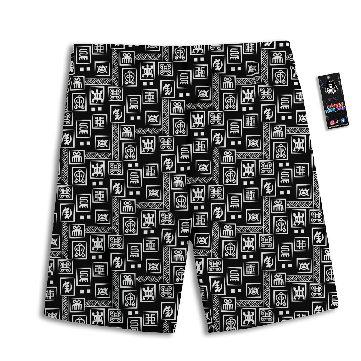 Adinkra Symbols White And Black Print Pattern Men's Athletic Shorts