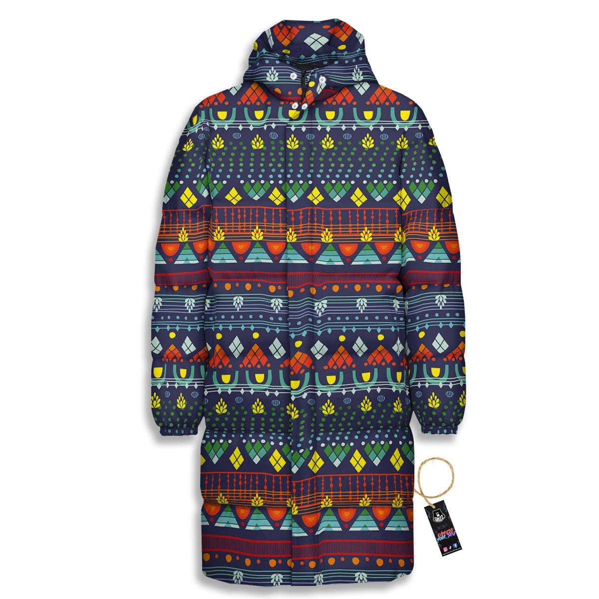 Adinkra Tribe African West Symbols Long Down Jacket-grizzshop
