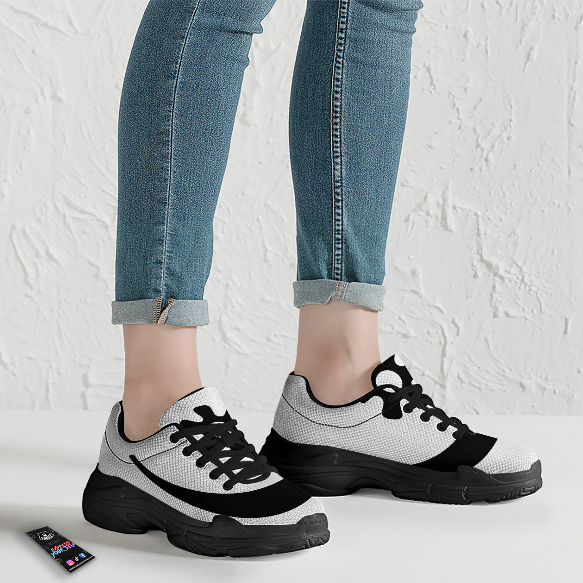 Adinkra Tribe Symbols White And Black Black Chunky Shoes-grizzshop