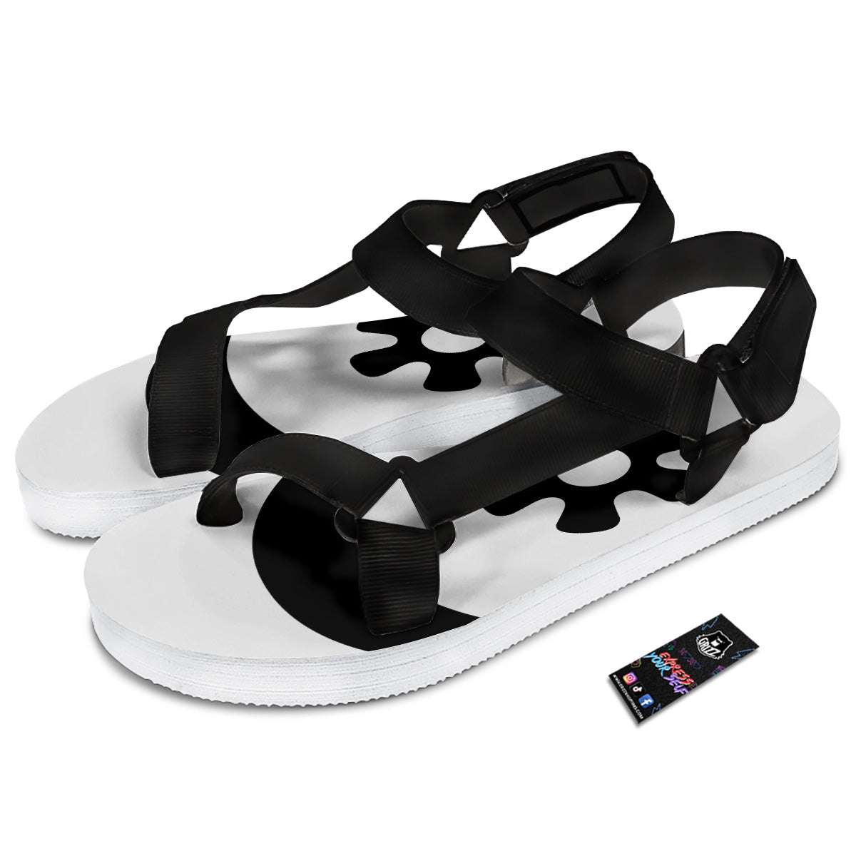 Adinkra Tribe Symbols White And Black Black Open Toe Sandals-grizzshop