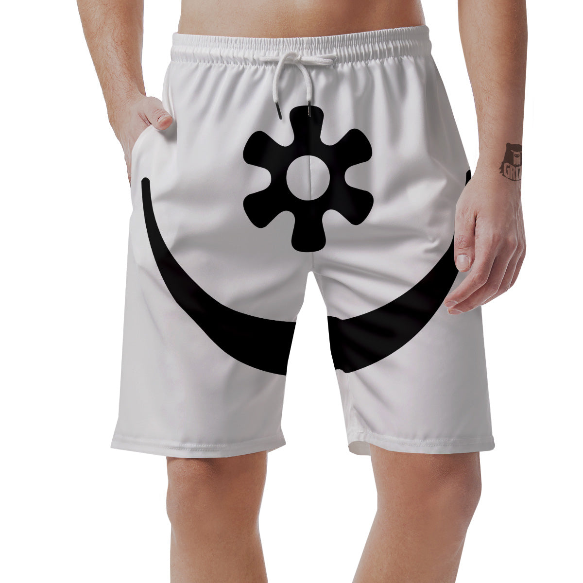 Adinkra Symbols White And Black Print Pattern Muay Thai Boxing Shorts