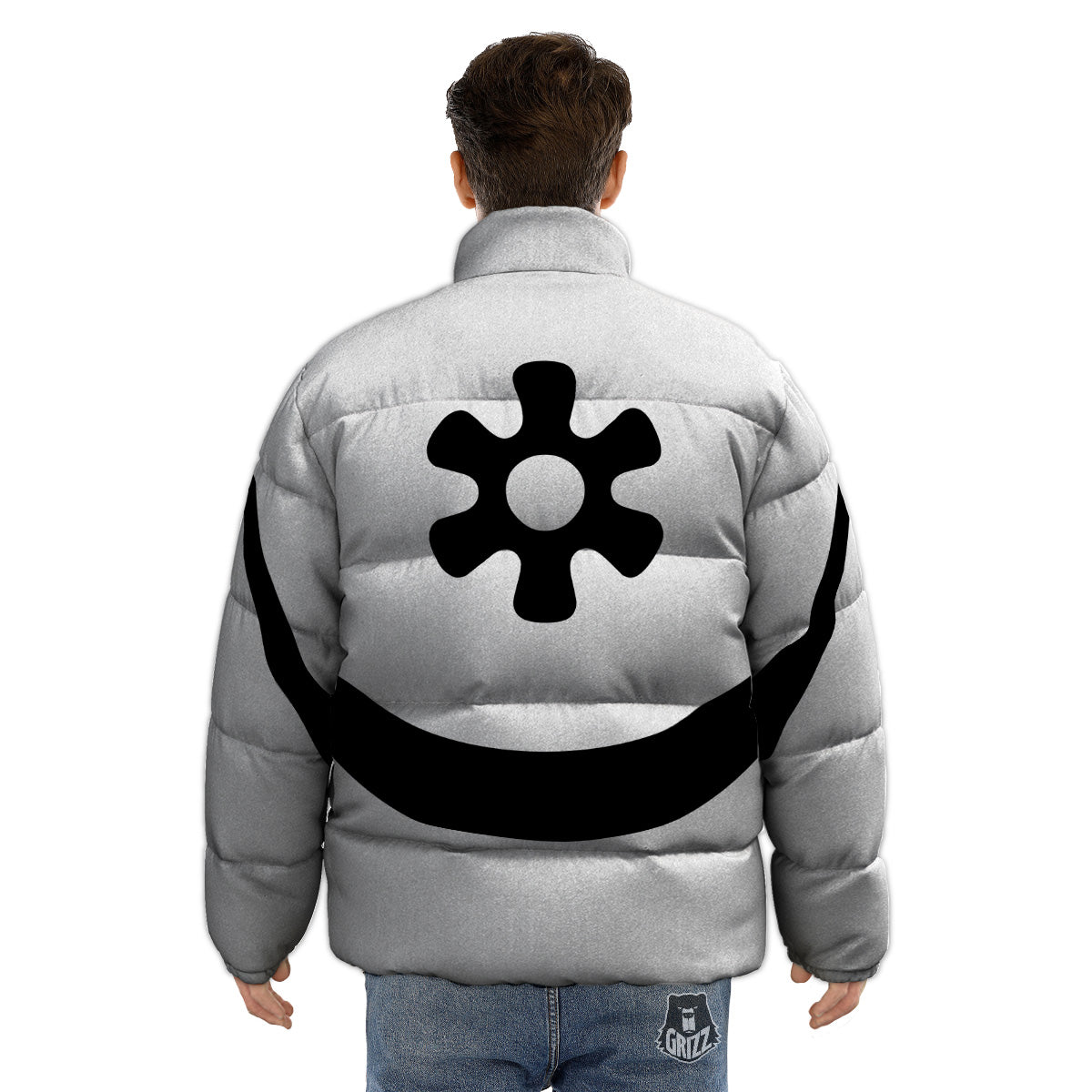 Adinkra Tribe Symbols White And Black Puffer Jacket-grizzshop
