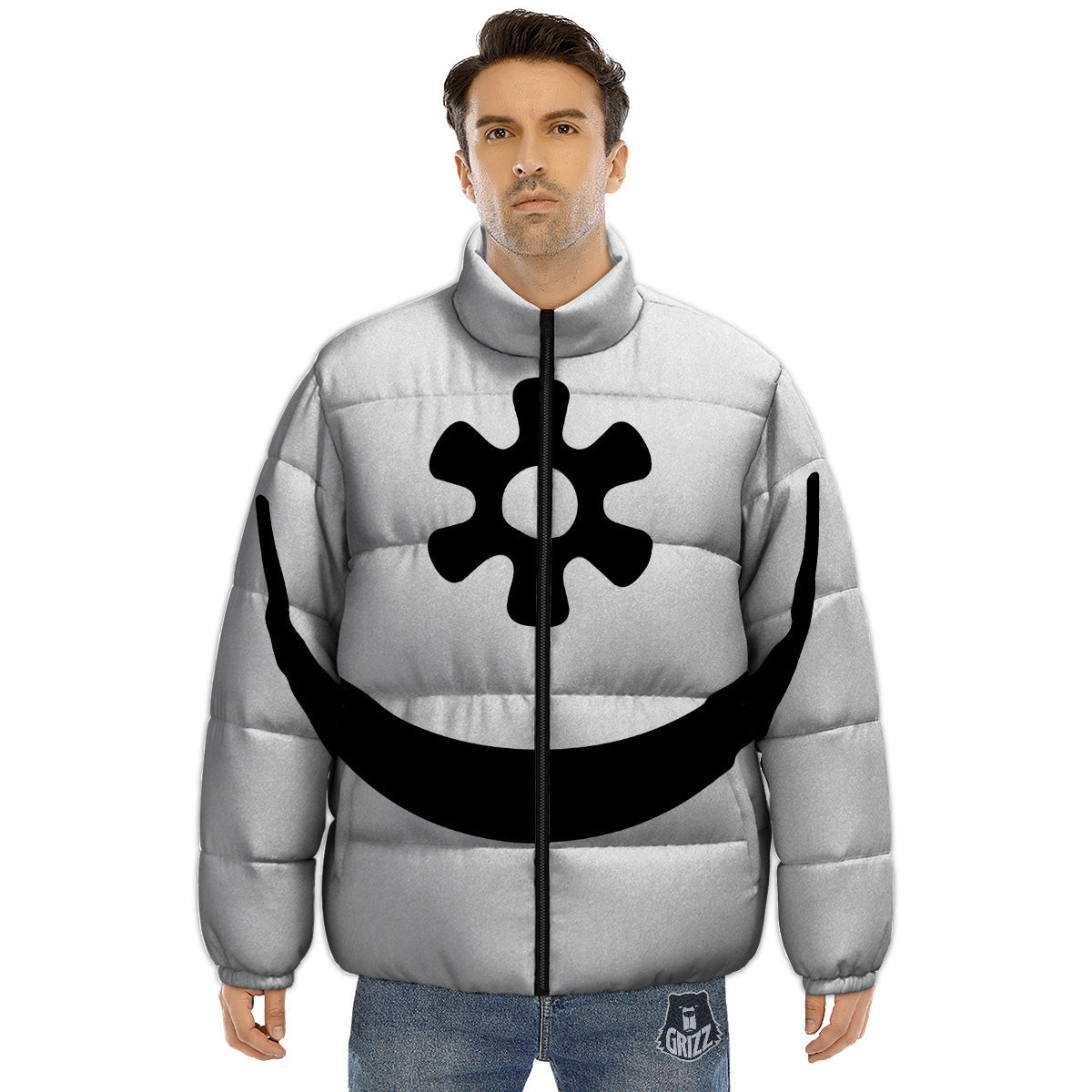 Adinkra Tribe Symbols White And Black Puffer Jacket-grizzshop