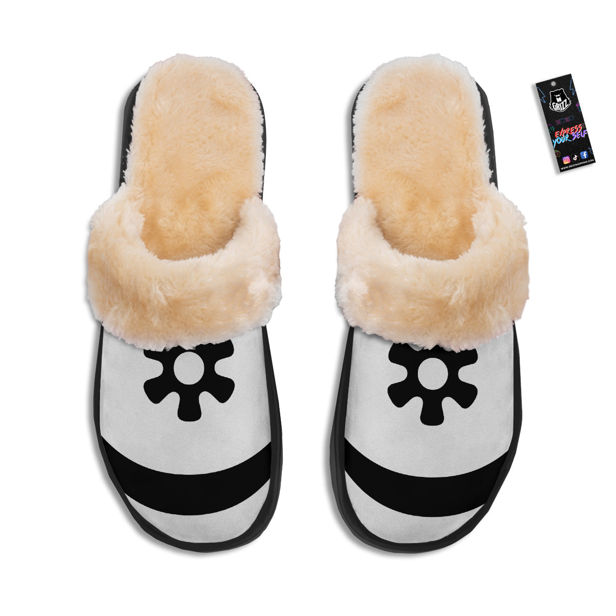 Adinkra Tribe Symbols White And Black Slippers-grizzshop