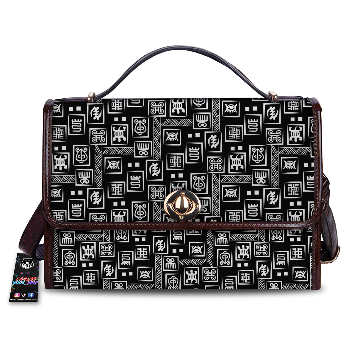 Adinkra Symbols White And Black Print Pattern Women's Satchel Bag