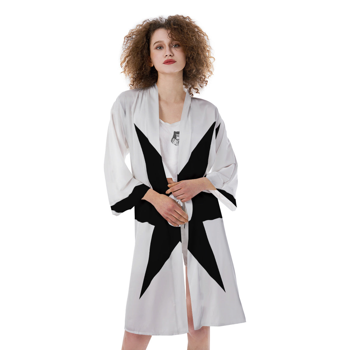 African Adinkra Symbols White And Black Kimono-grizzshop