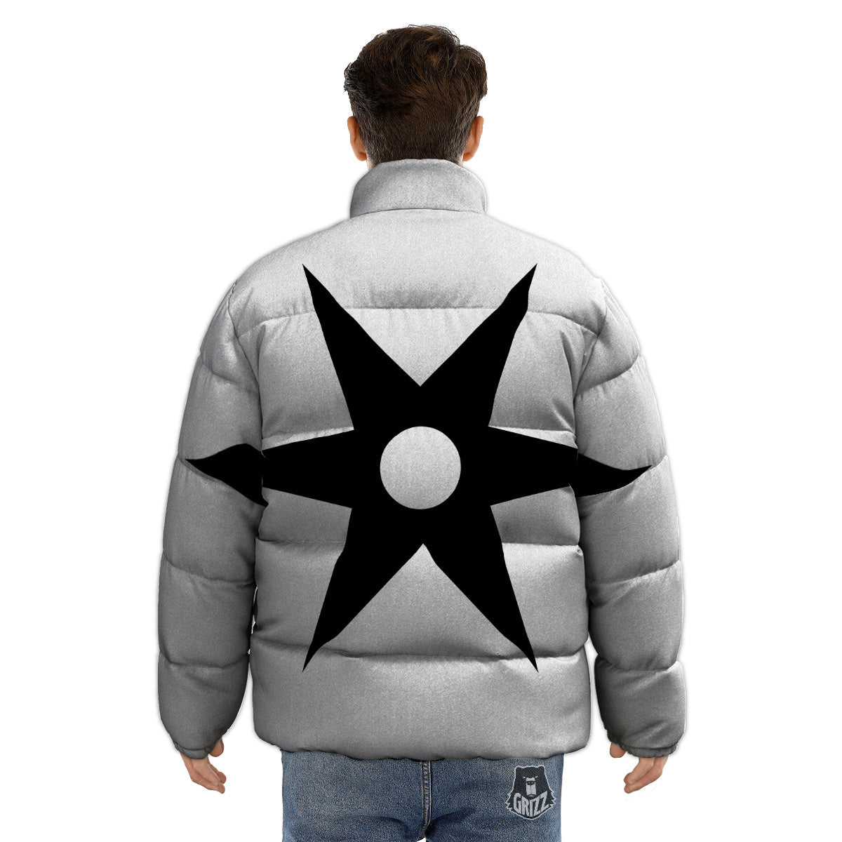 African Adinkra Symbols White And Black Puffer Jacket-grizzshop